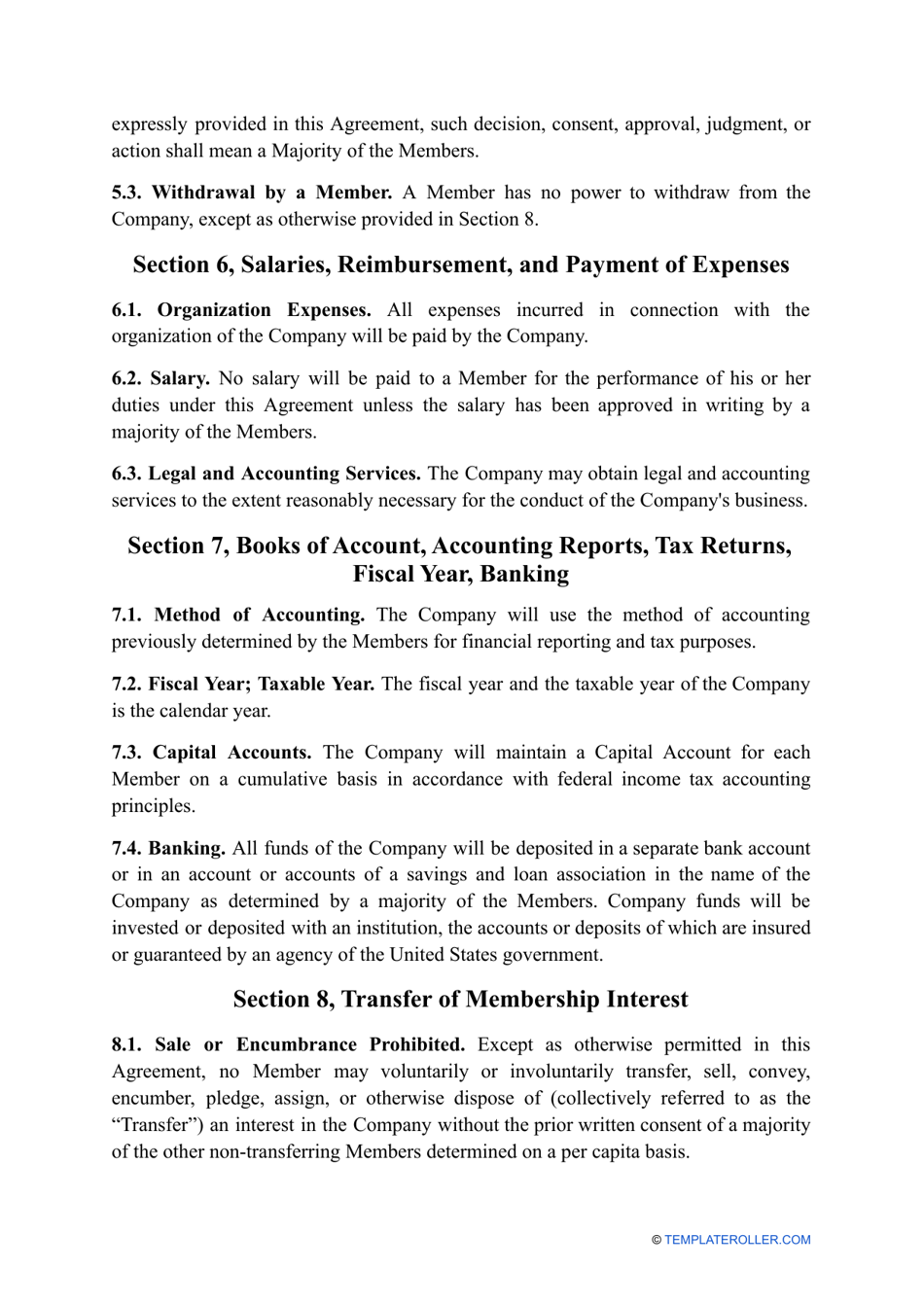 Multi-Member LLC Operating Agreement Template - West Virginia, Page 4