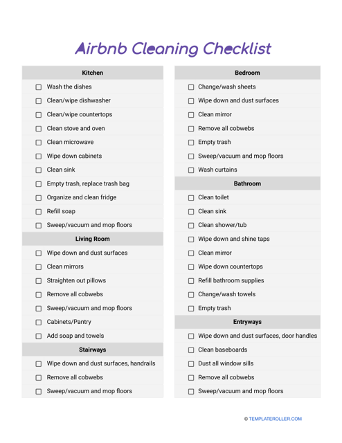 Airbnb Cleaning Checklist Template Download Printable PDF Templateroller