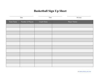 Document preview: Basketball Sign up Sheet Template