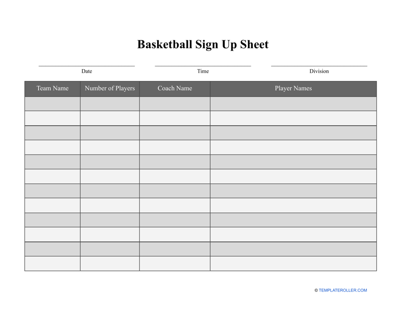 Basketball Sign up Sheet Template Preview