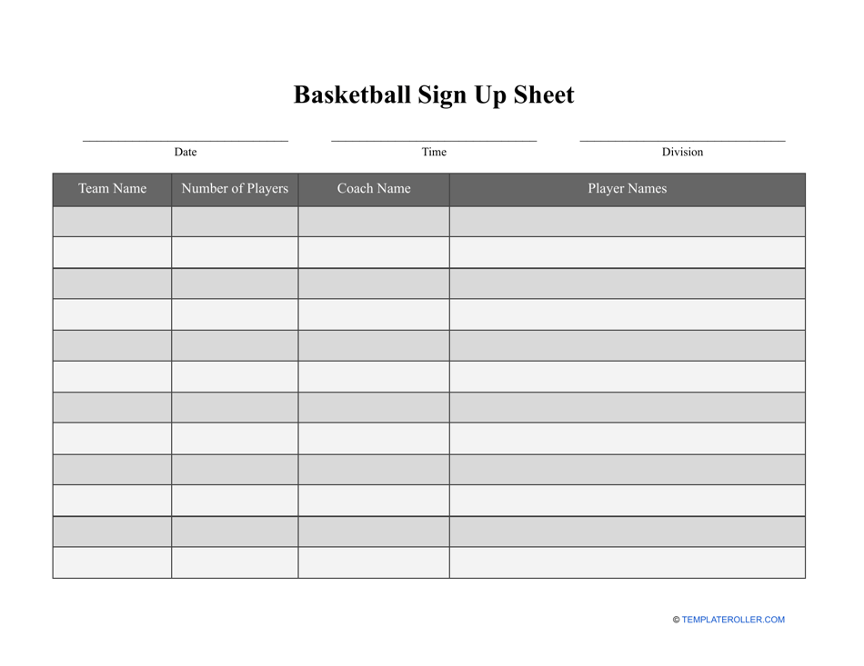 Basketball Sign up Sheet Template Preview