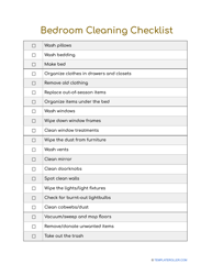 &quot;Bedroom Cleaning Checklist Template&quot;