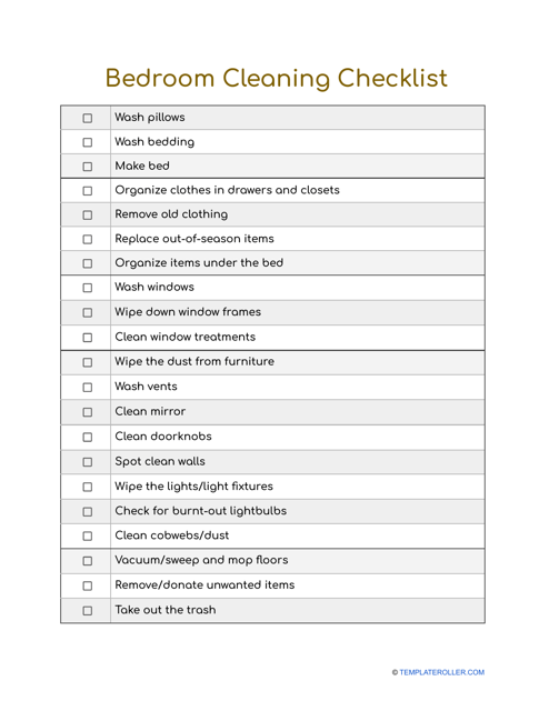Bedroom Cleaning Checklist Template - Image Preview