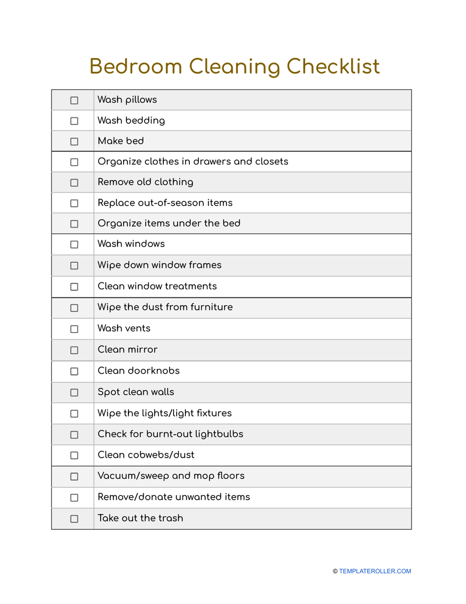 Bedroom Cleaning Checklist Template - Image Preview