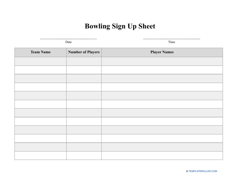 Bowling Sign up Sheet Template Download Pdf
