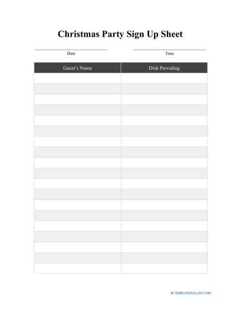 Christmas Party Sign up Sheet Template Download Pdf
