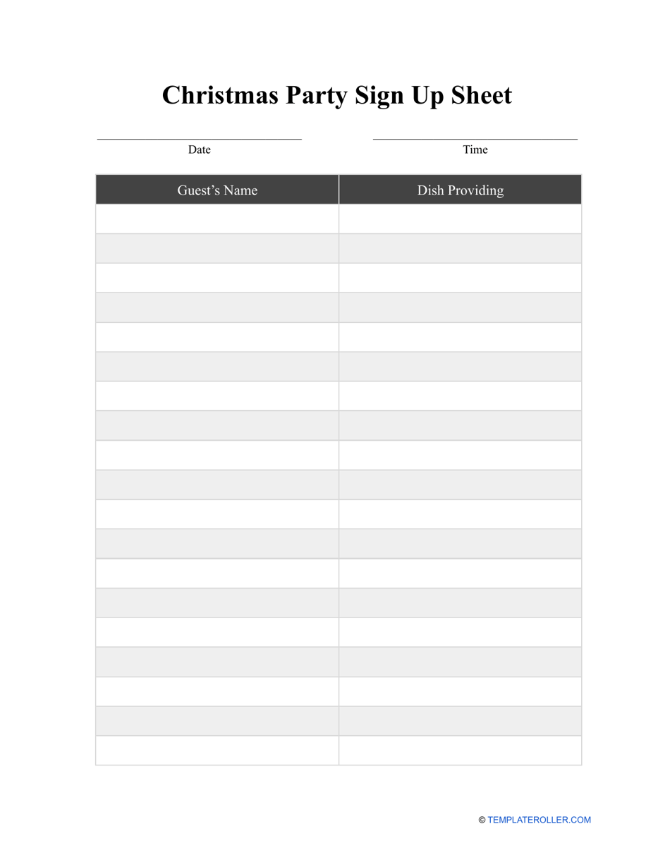 Christmas Party Sign up Sheet Template, Page 1