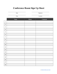 Document preview: Conference Room Sign up Sheet Template