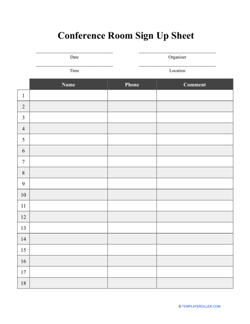 Conference Room Sign up Sheet Template Download Pdf