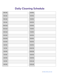 Document preview: Daily Cleaning Schedule Template - Table