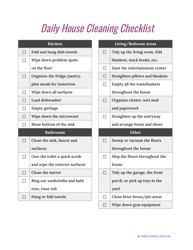&quot;Daily House Cleaning Checklist Template&quot;