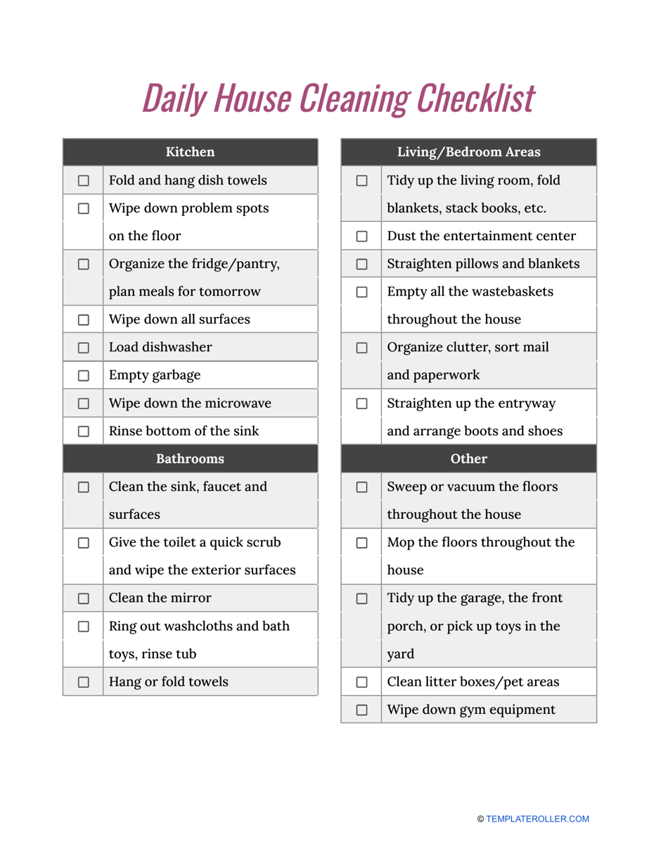 Daily House Cleaning Checklist Template Image Preview