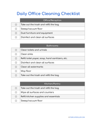 Document preview: Daily Office Cleaning Checklist Template