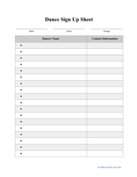 Document preview: Dance Sign up Sheet Template