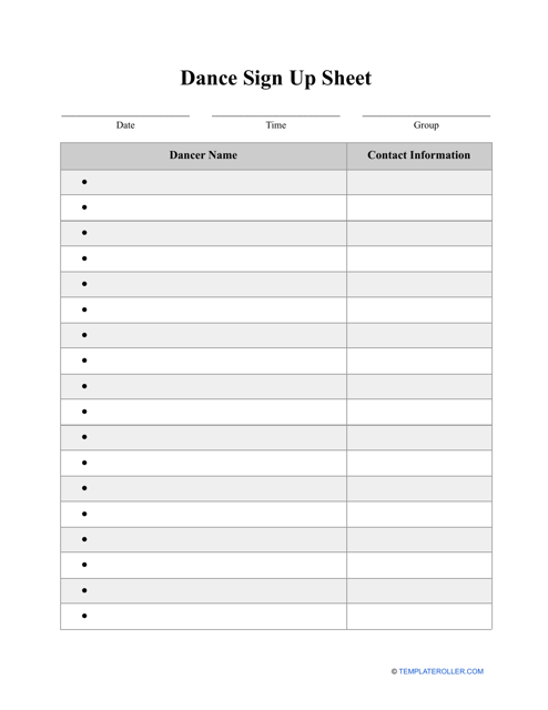 Dance Sign up Sheet Template Preview