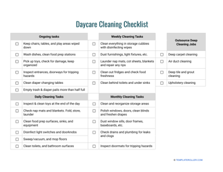 &quot;Daycare Cleaning Checklist Template&quot;