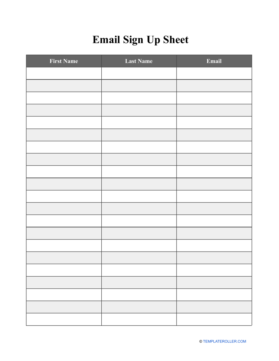 Email Sign Up Sheet Template Fill Out Sign Online And Download PDF Templateroller