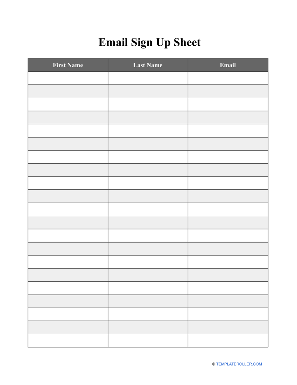 Email Sign up Sheet Template, Page 1