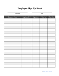 Document preview: Employee Sign up Sheet Template