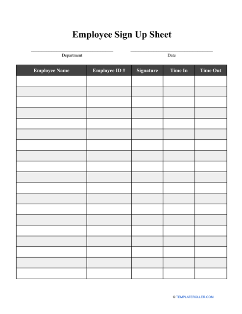 &quot;Employee Sign up Sheet Template&quot; Download Pdf