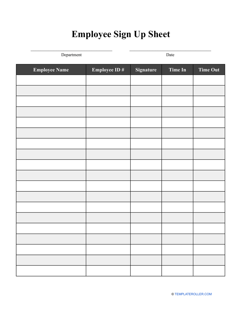 Employee Sign up Sheet Template, Page 1