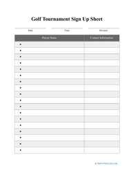 Document preview: Golf Tournament Sign up Sheet Template
