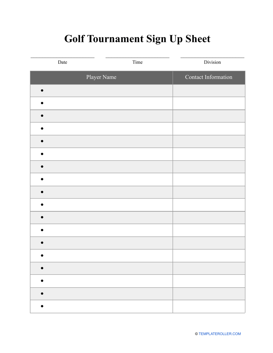 Golf Tournament Sign up Sheet Template Download Printable PDF