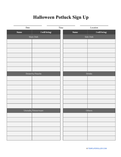 Halloween Potluck Sign up Sheet Fill Out Sign Online and Download