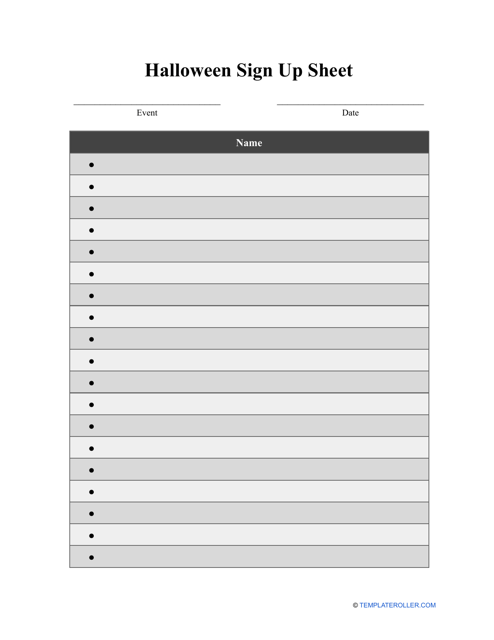 Halloween Sign up Sheet Template Preview