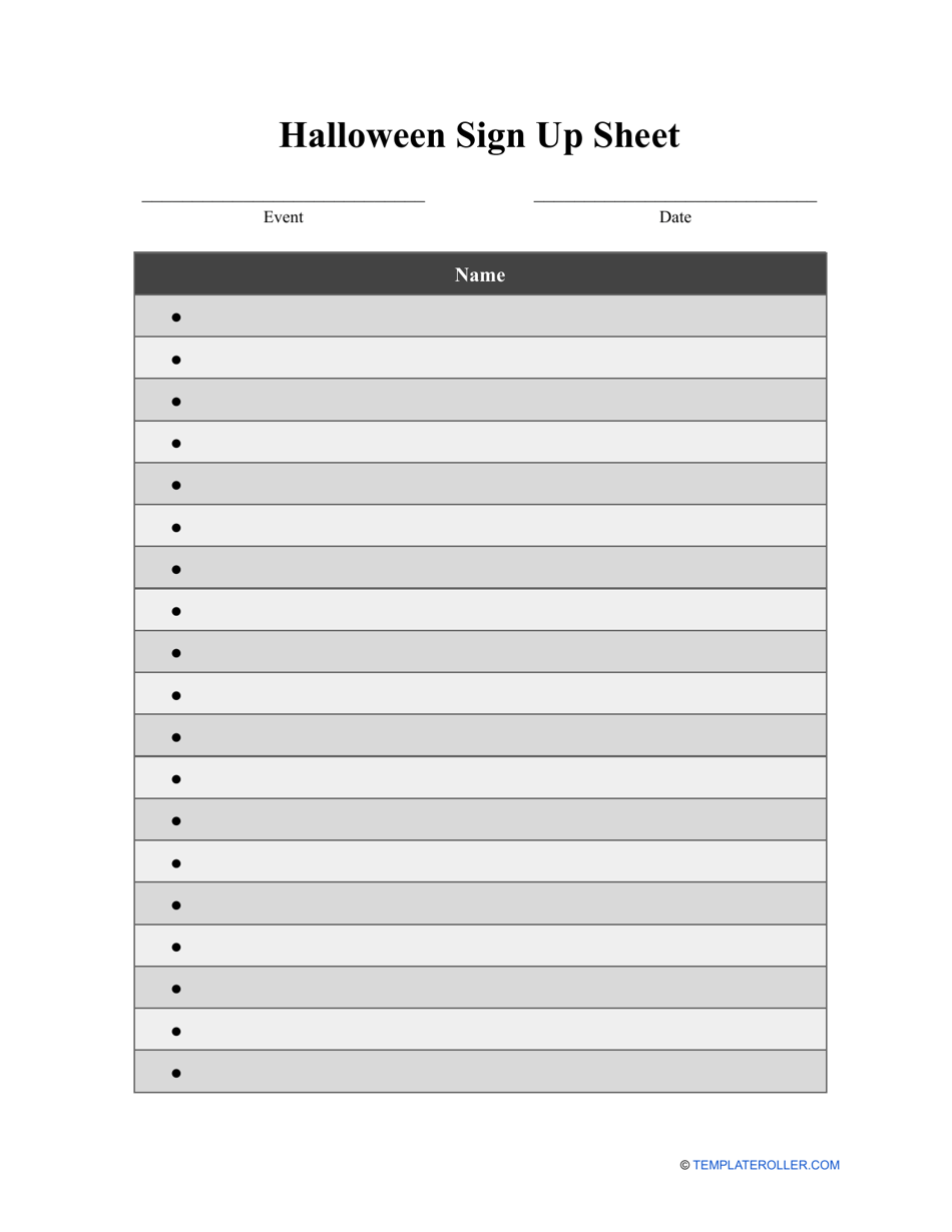 Halloween Sign Up Sheet Template Download Printable PDF Templateroller