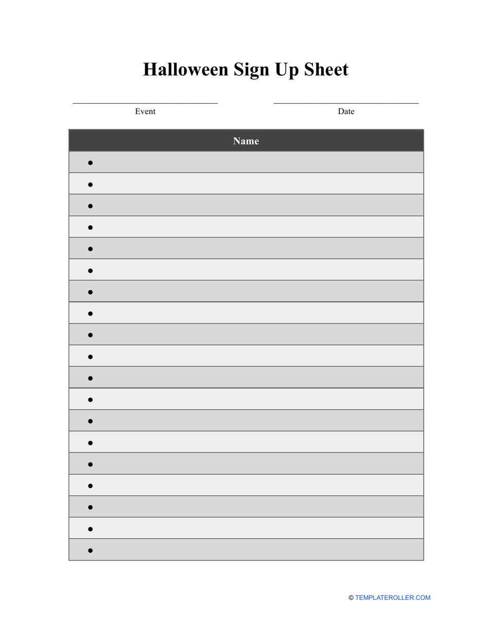 Halloween Sign up Sheet Template Preview