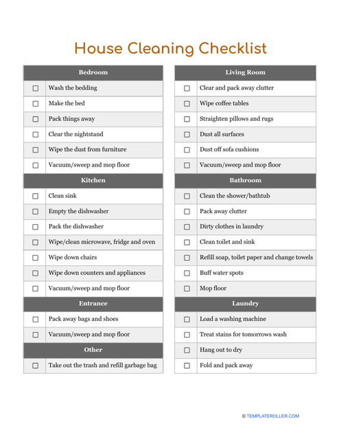 House Cleaning Checklist Template Download Pdf