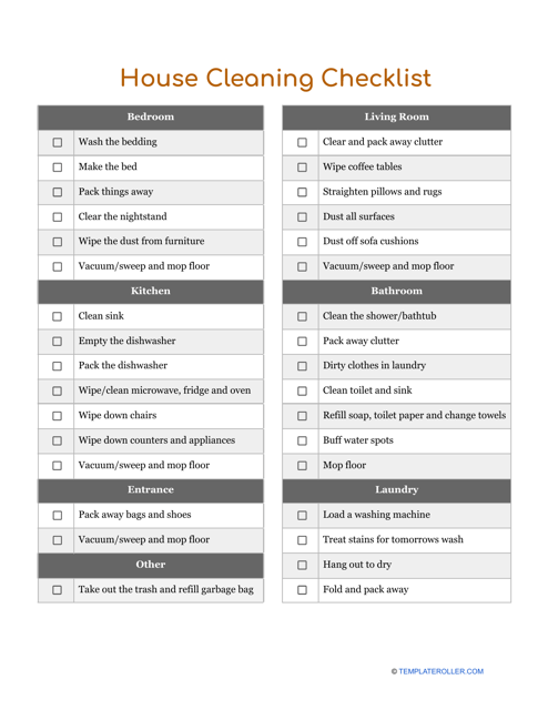 House Cleaning Checklist Template - A helpful tool to keep your house organized and spotless.