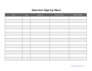 Document preview: Interview Sign up Sheet Template