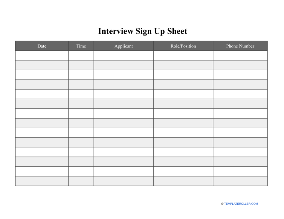 Interview Sign up Sheet Template, Page 1