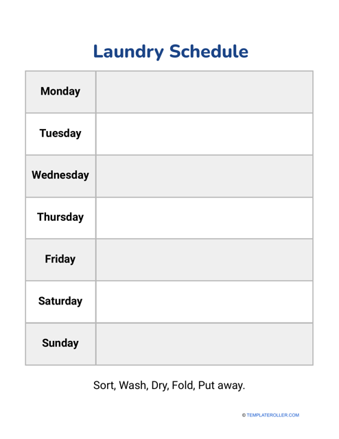 Laundry Schedule Template Grey Table Download Printable PDF