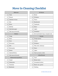 &quot;Move in Cleaning Checklist Template&quot;