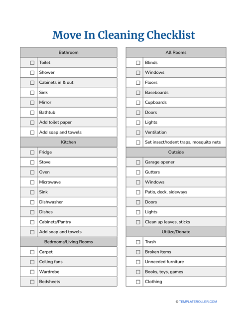 Move in Cleaning Checklist Template - Detailed Cleaning Checklist for Moving into a New Home