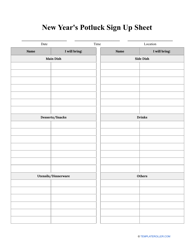 Document preview: New Year's Potluck Sign up Sheet Template