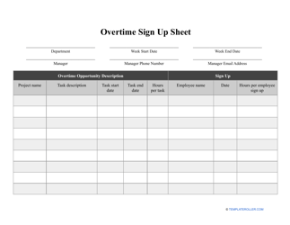 Overtime Sign up Sheet Template