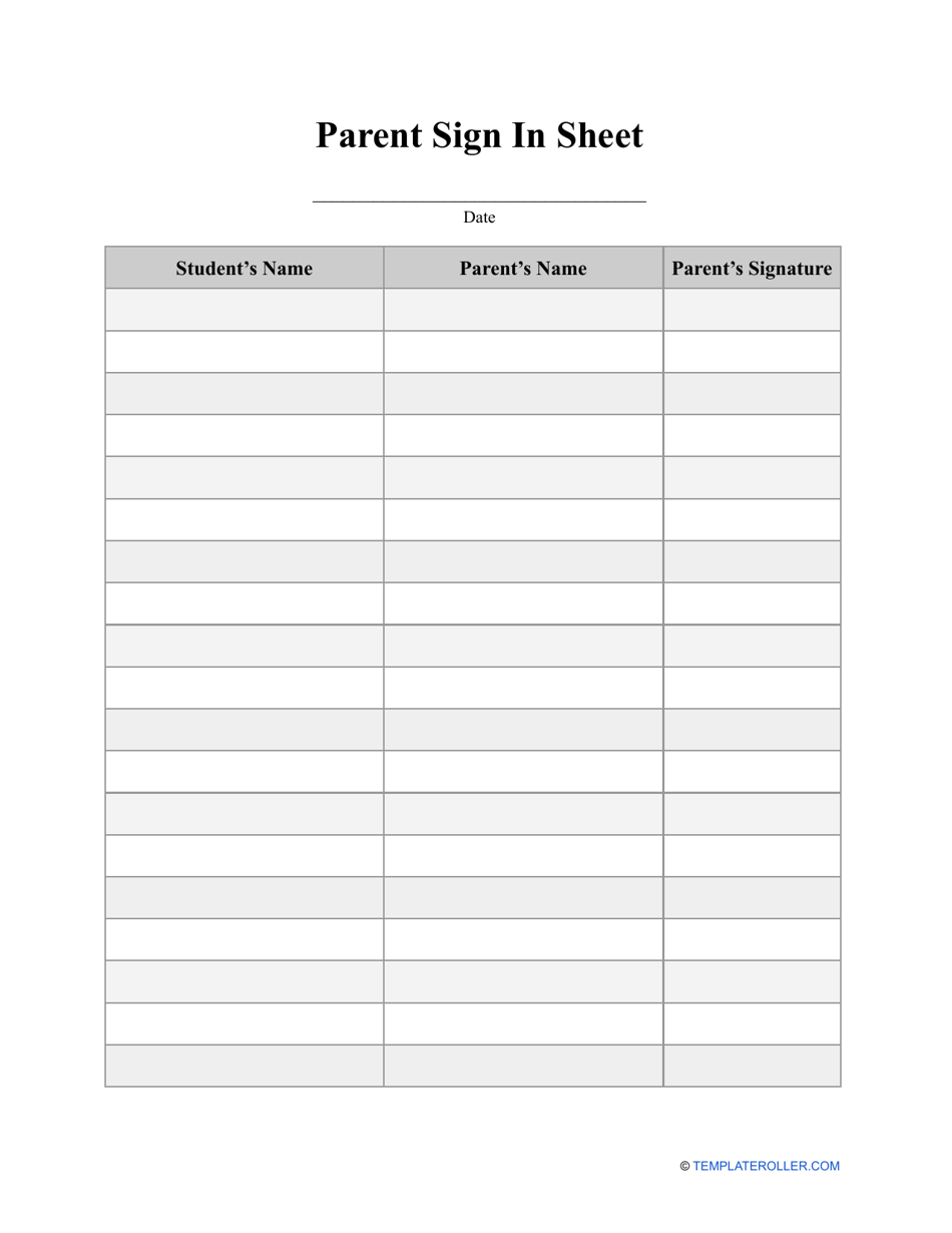 Parent Sign in Sheet Template Preview Image