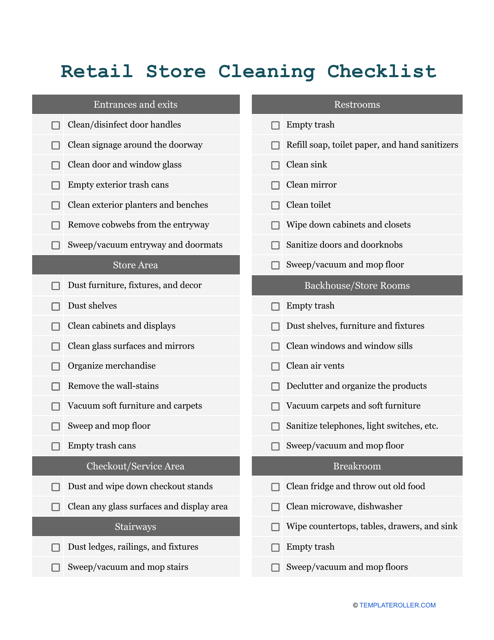 Retail Store Cleaning Checklist Template