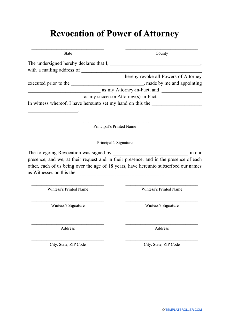 Revocation of Power of Attorney Template, Page 1