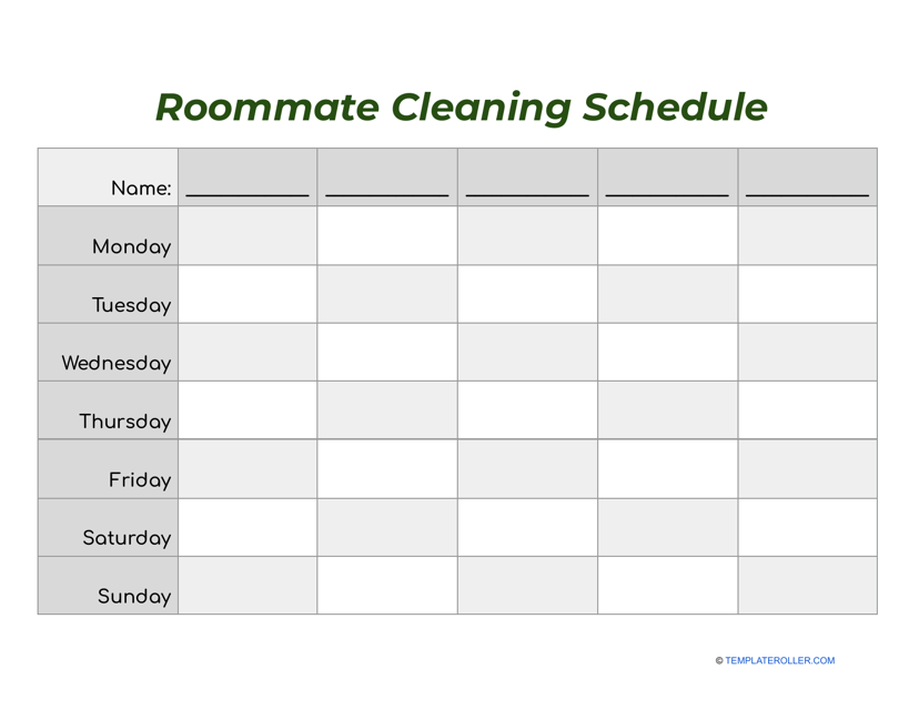 Roommate Cleaning Schedule Template