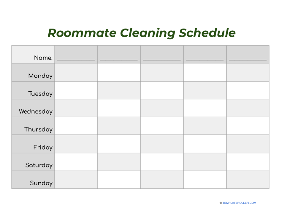 Roommate Cleaning Schedule Template Download Printable PDF Templateroller