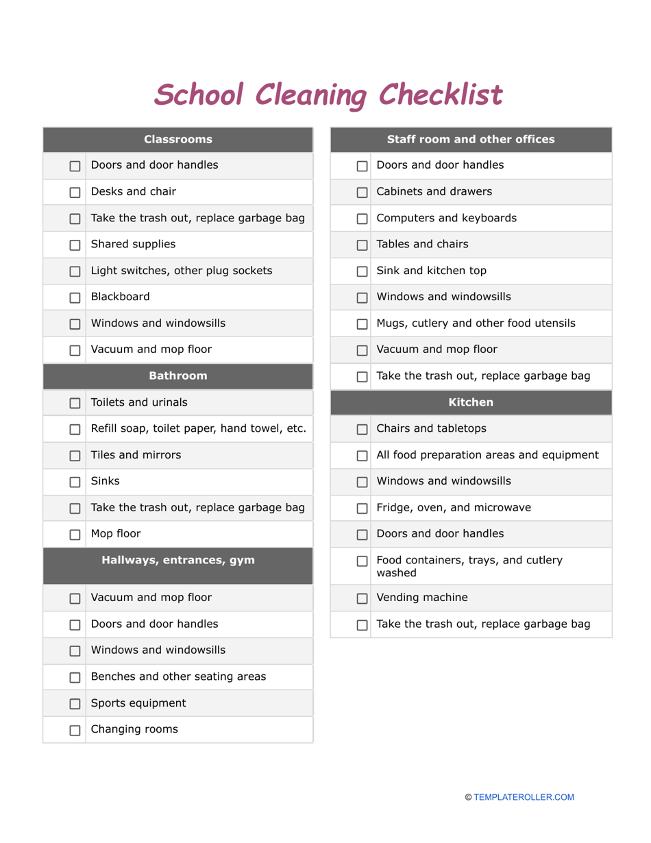 school-cleaning-checklist-template-download-printable-pdf-templateroller