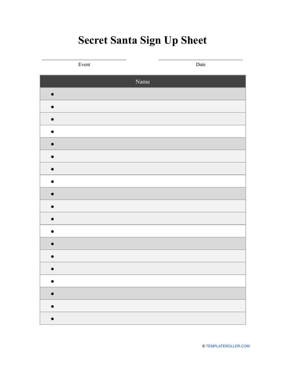 Secret Santa Sign up Sheet Template Fill Out, Sign Online and