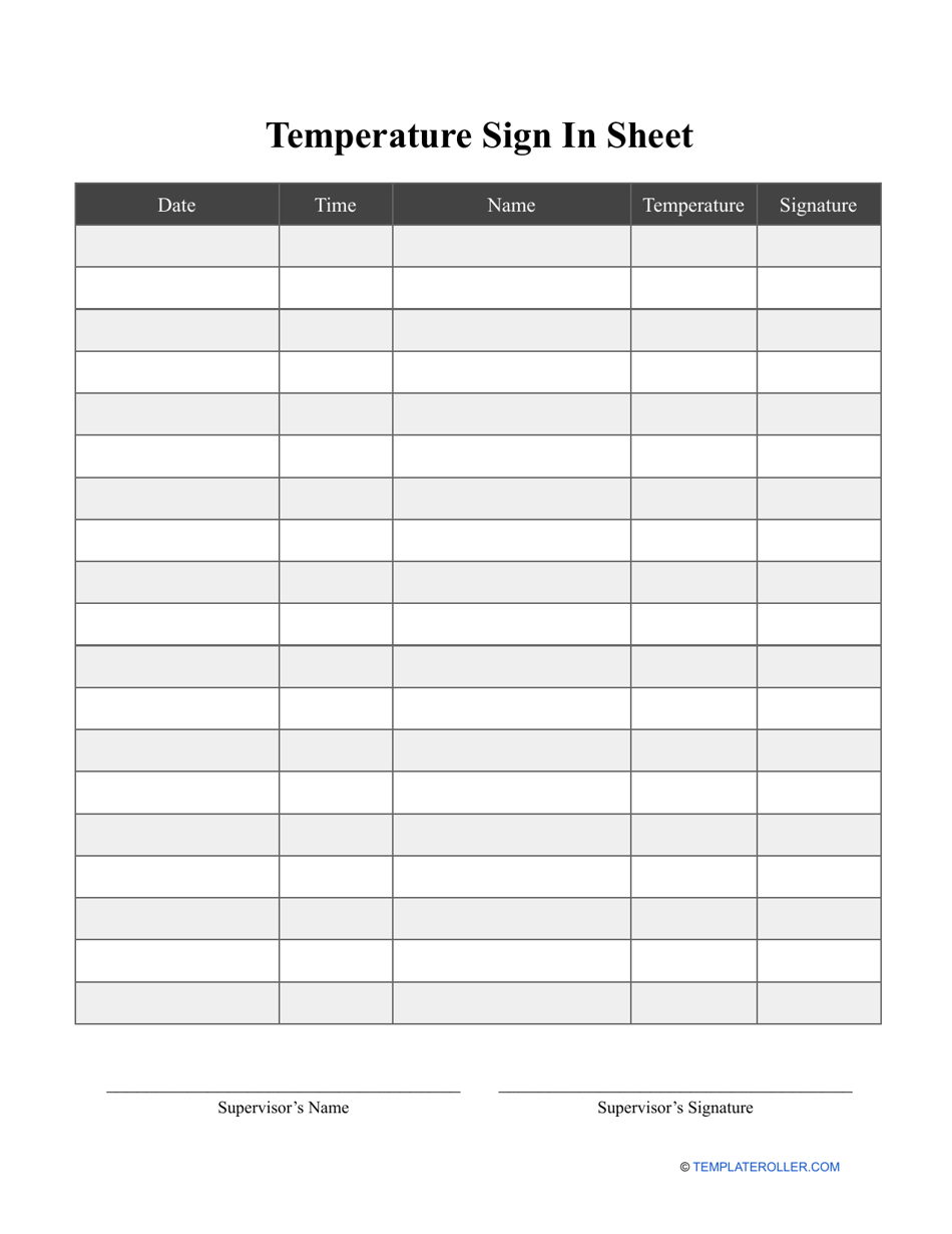 Temperature Sign in Sheet Template Image Preview