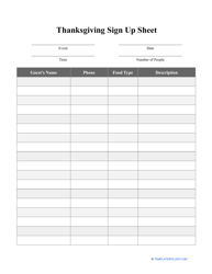 Document preview: Thanksgiving Sign up Sheet Template