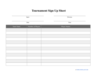 Document preview: Tournament Sign up Sheet Template - Small Table